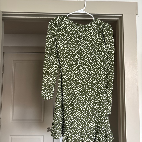 Reformation Marcy Green White Long Sleeve Tie Neck Dot Print Mini Dress - Picture 2 of 3